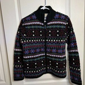 Vintage Talbots Hand Knit 100% Wool Sweater Women Small Full Zip